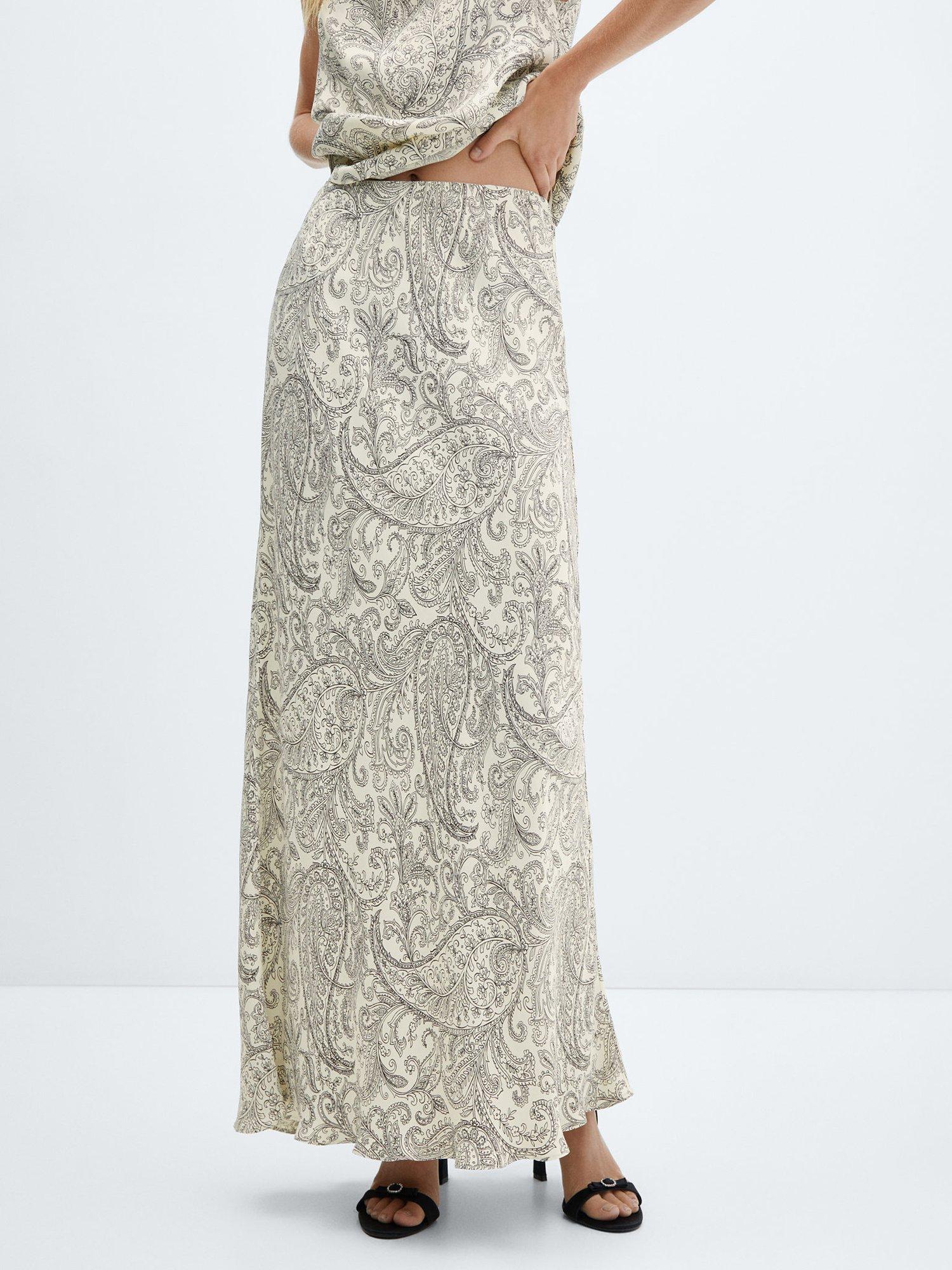 Mango Phoebe Paisley Print Maxi Slip Skirt, White/Black