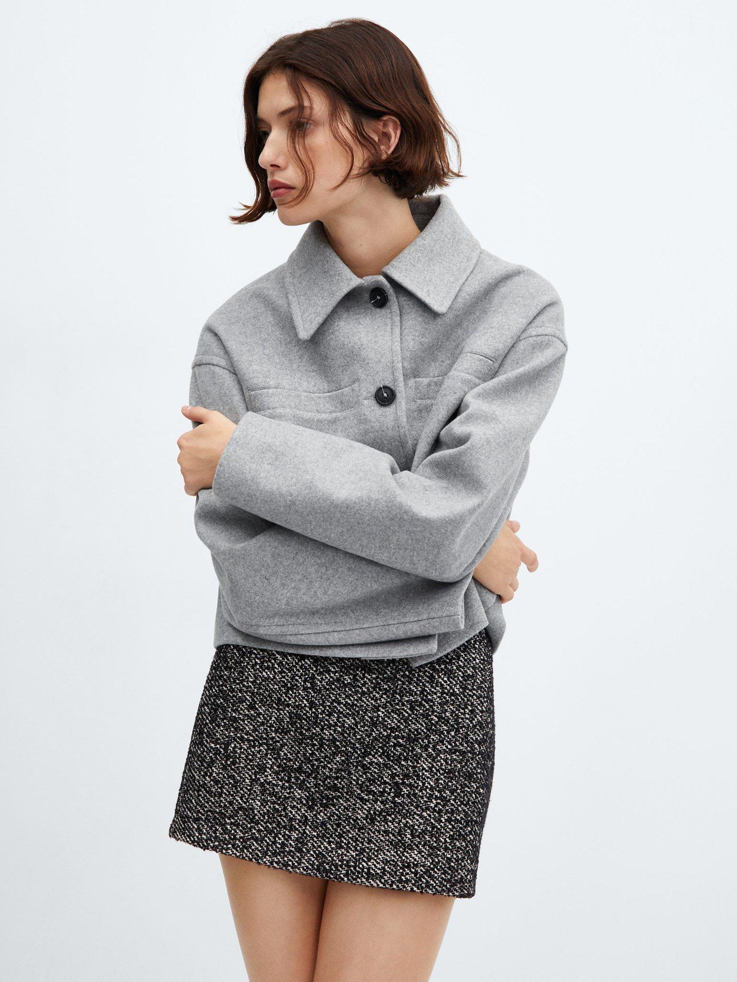 Mango Dalmata Textured Mini Skirt, Black/White