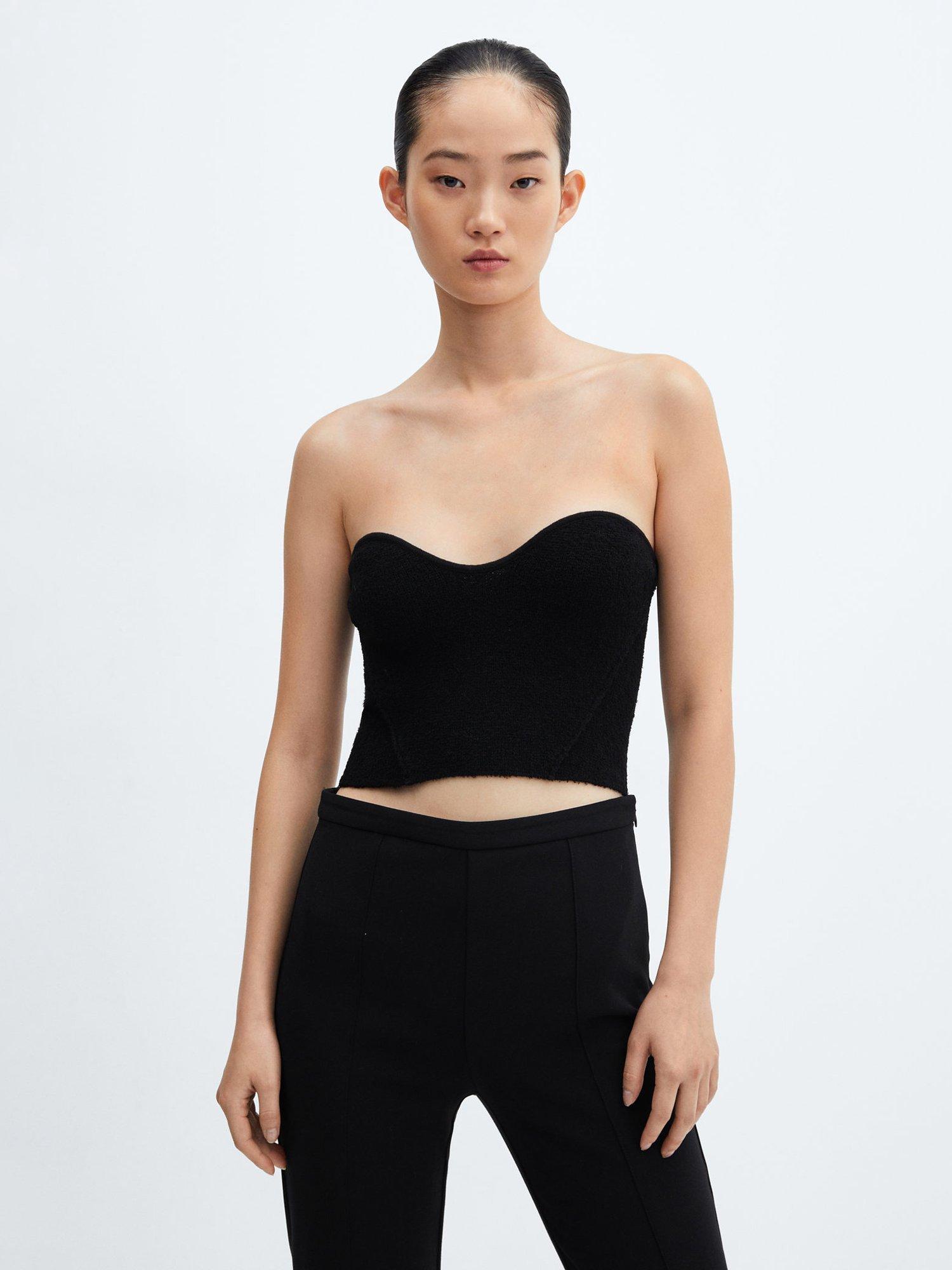 Mango Knitted Strapless Top, Black