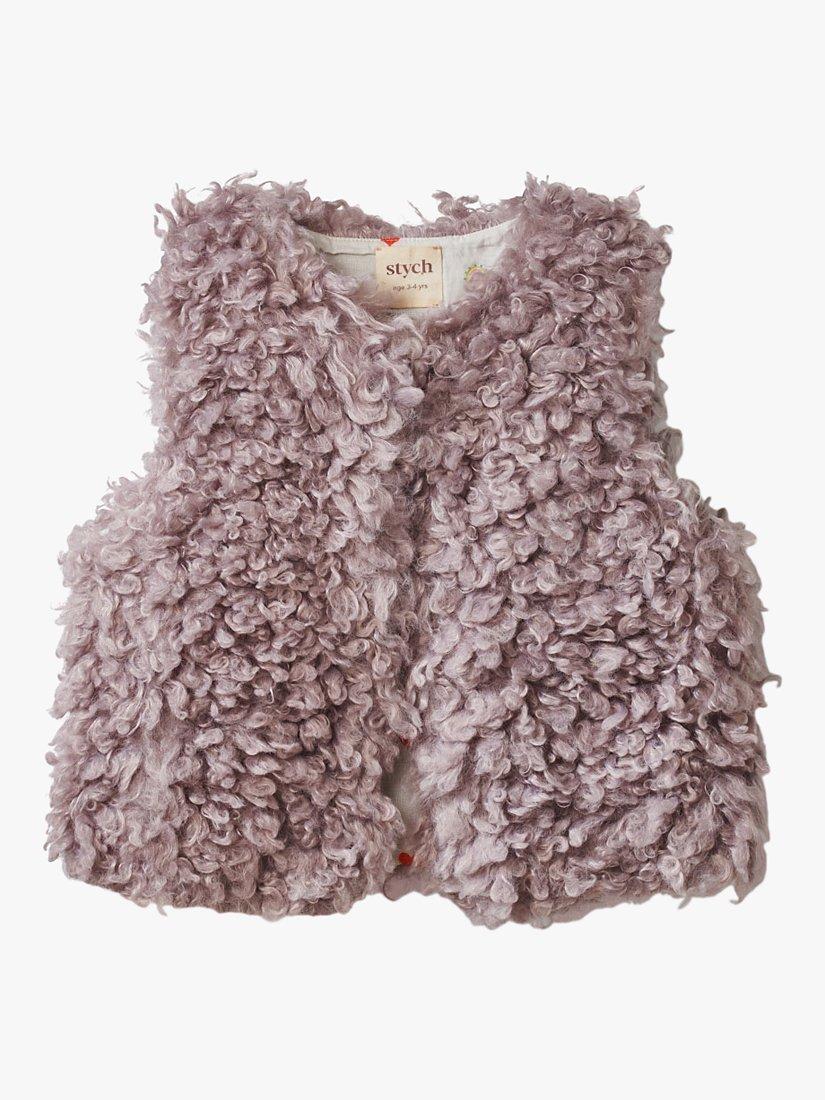 Product image 1 of 4, which shows Stych Kids' Shaggy Round Neck Gilet, Pink, 3-4 years