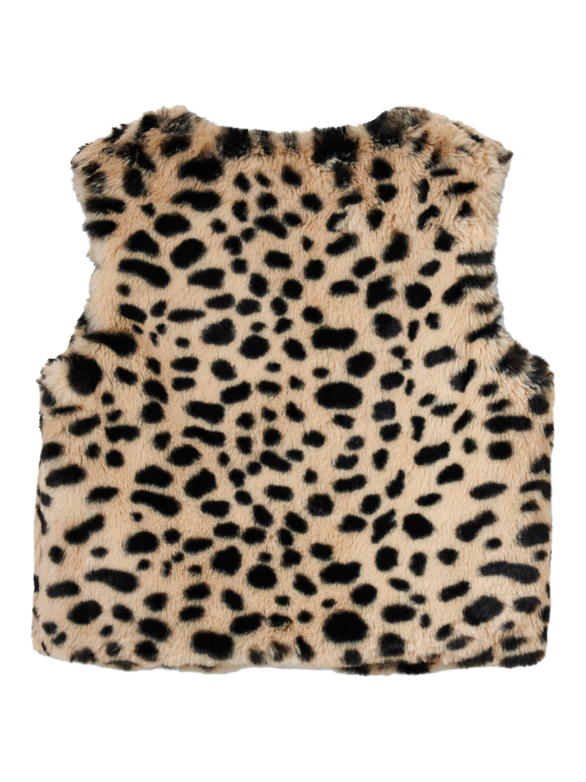 Product image 2 of 2, which shows Stych Kids' Faux Fur Leopard Gilet, Black/Multi, 3-4 years
