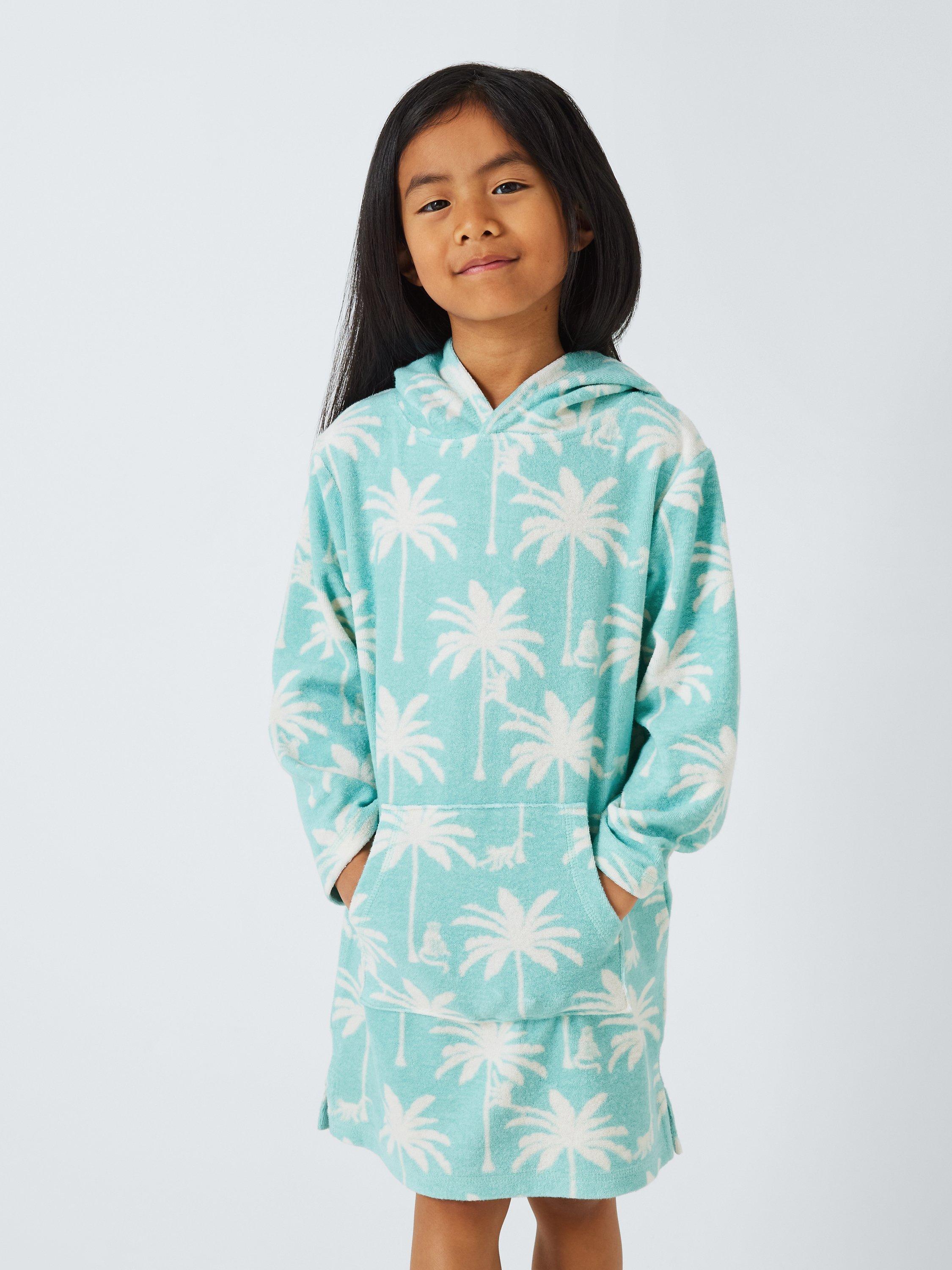 John Lewis Kids' Family Palm Tree Print Towelling Poncho, Green