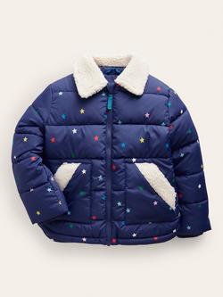Mini Boden Kids' Borg Confetti Star Padded Jacket, Navy, Navy