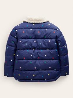 Mini Boden Kids' Borg Confetti Star Padded Jacket, Navy - view 2, Navy