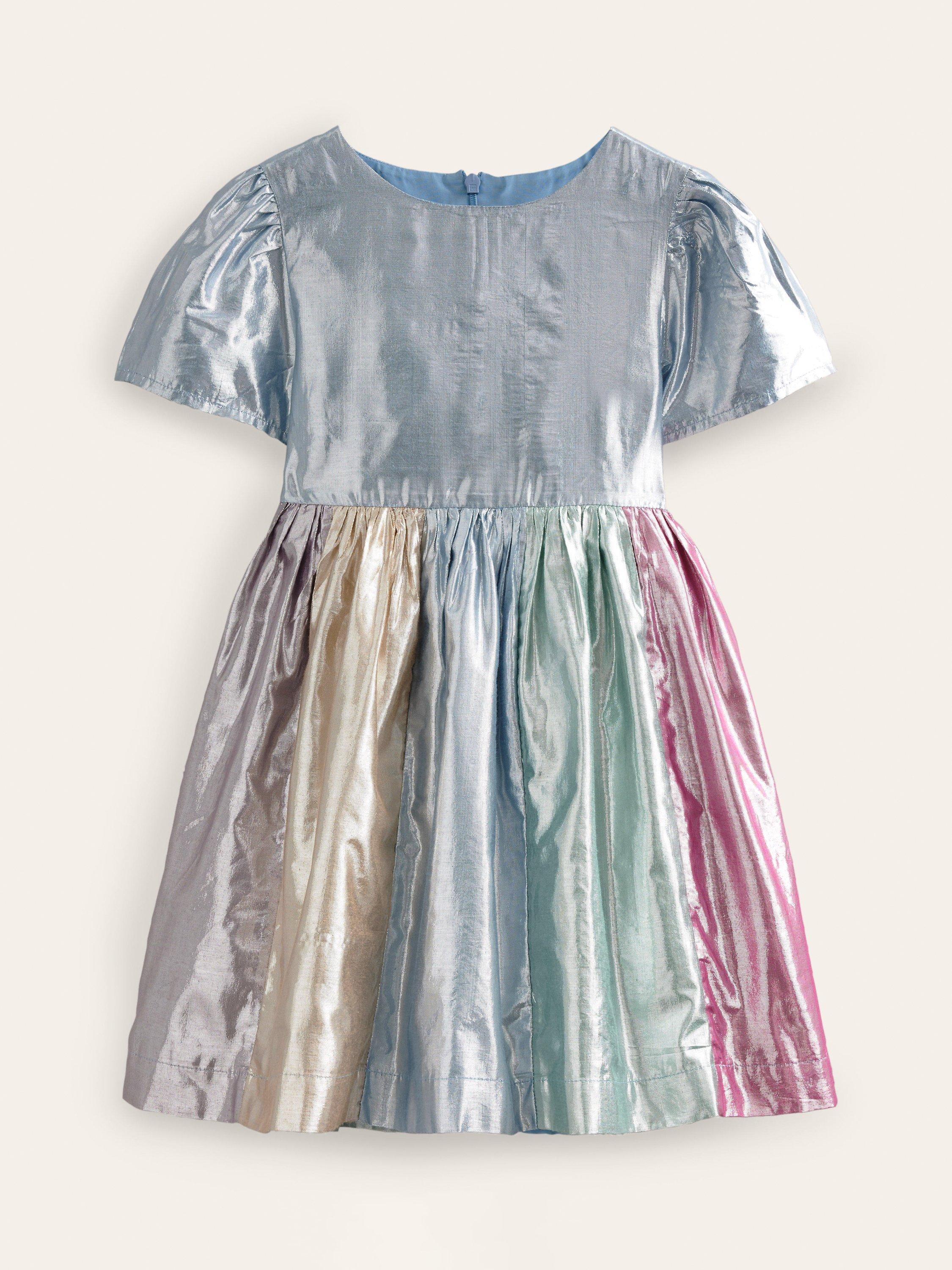 Mini Boden Kids' Metallic Puff Sleeve Party Dress, Multi