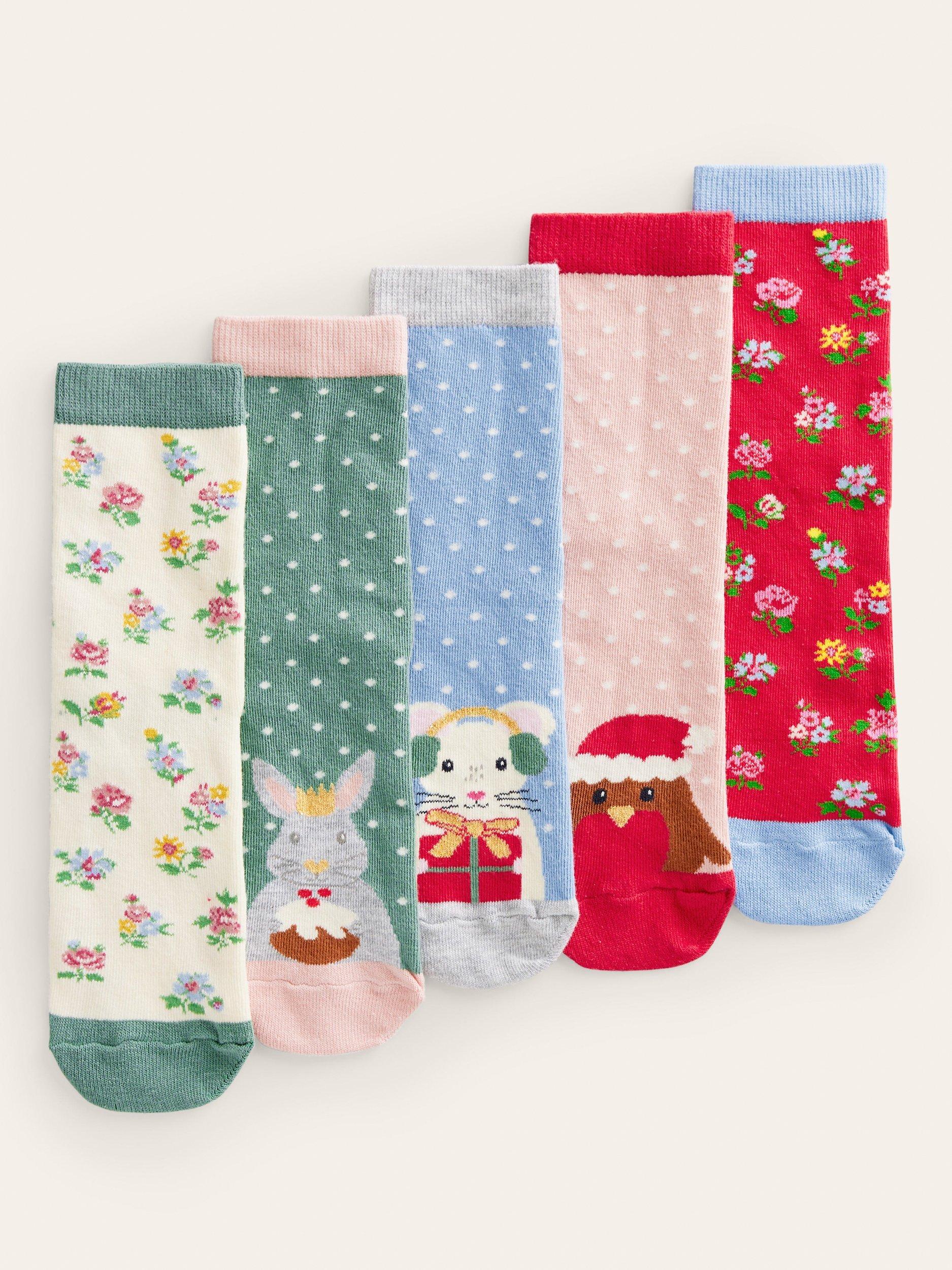 Mini Boden Kids' Festive Christmas Socks, Pack of 5, Multi