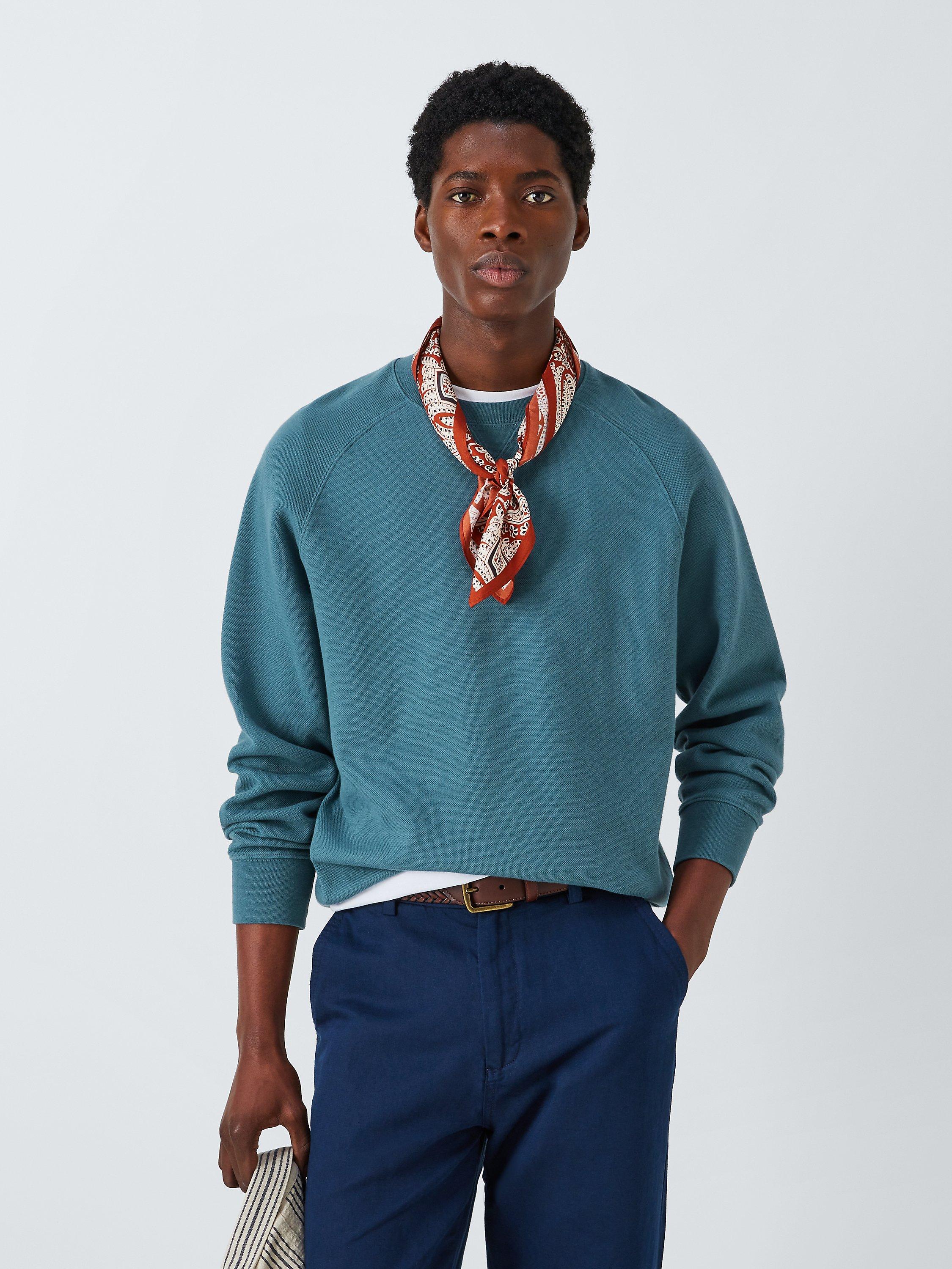John Lewis Pique Cotton Interlock Sweatshirt, Blue Fog