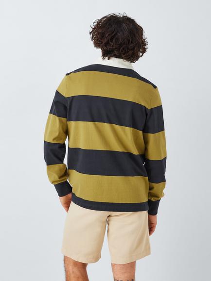 John Lewis Stripe Cotton Rugby Shirt - view 2, Navy