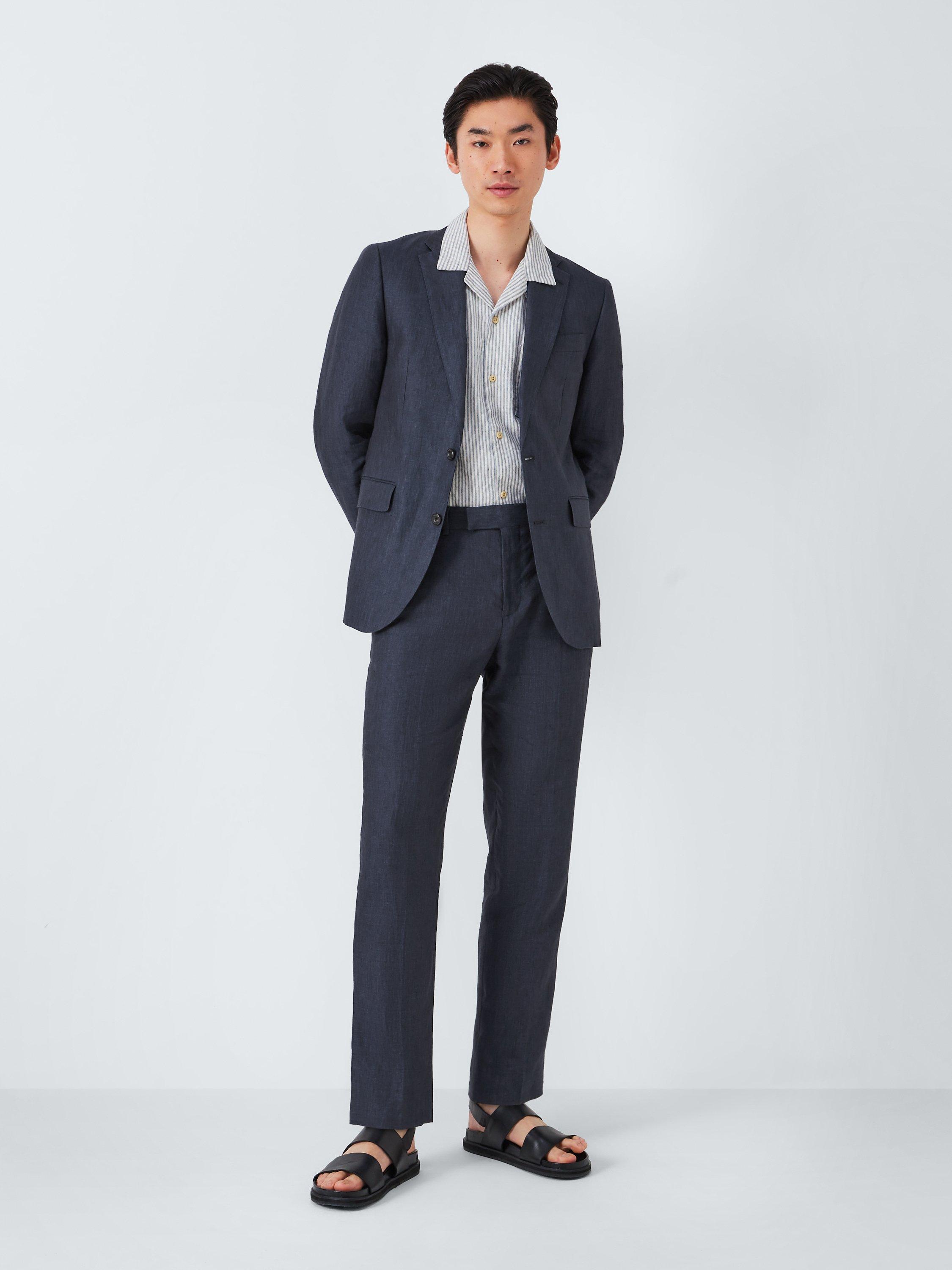 John Lewis Cambridge Linen Regular Fit Trousers, Navy, 34S