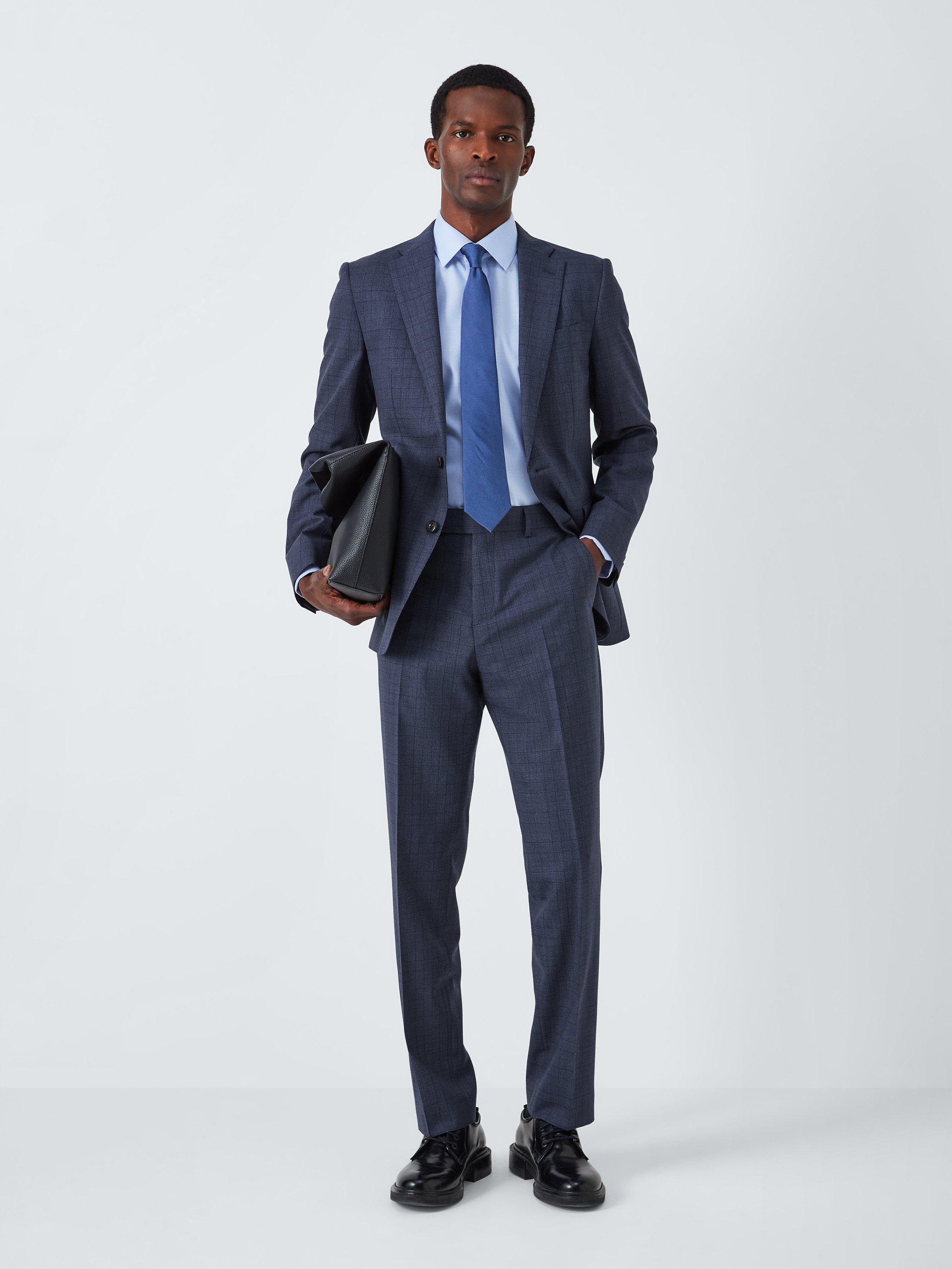 Product image 3 of 7, which shows John Lewis Culford Regular Fit Check Wool Suit Jacket, Navy, 40L