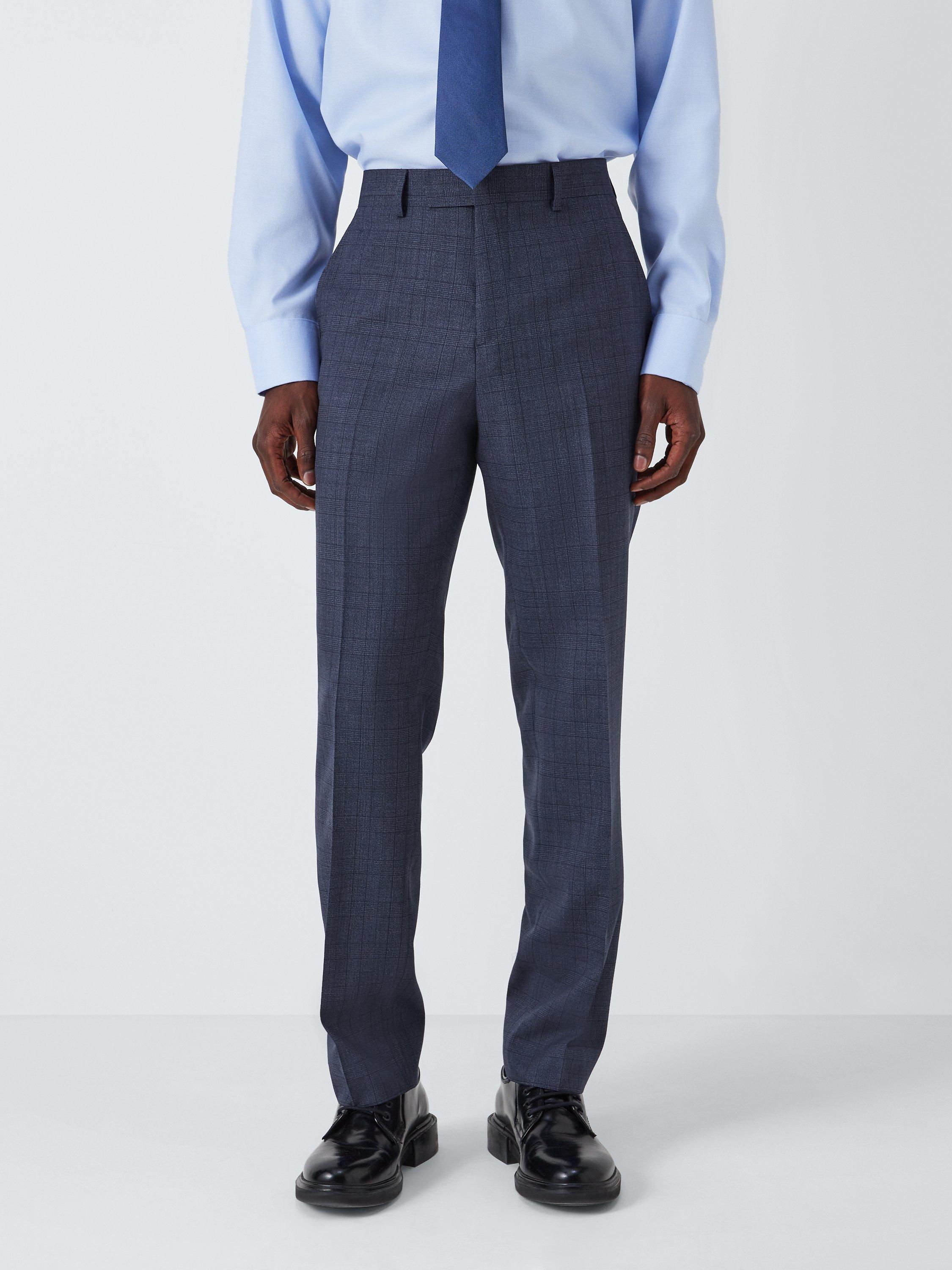 Product image 1 of 8, which shows John Lewis Culford Regular Fit Check Wool Suit Trousers, Navy, 36L