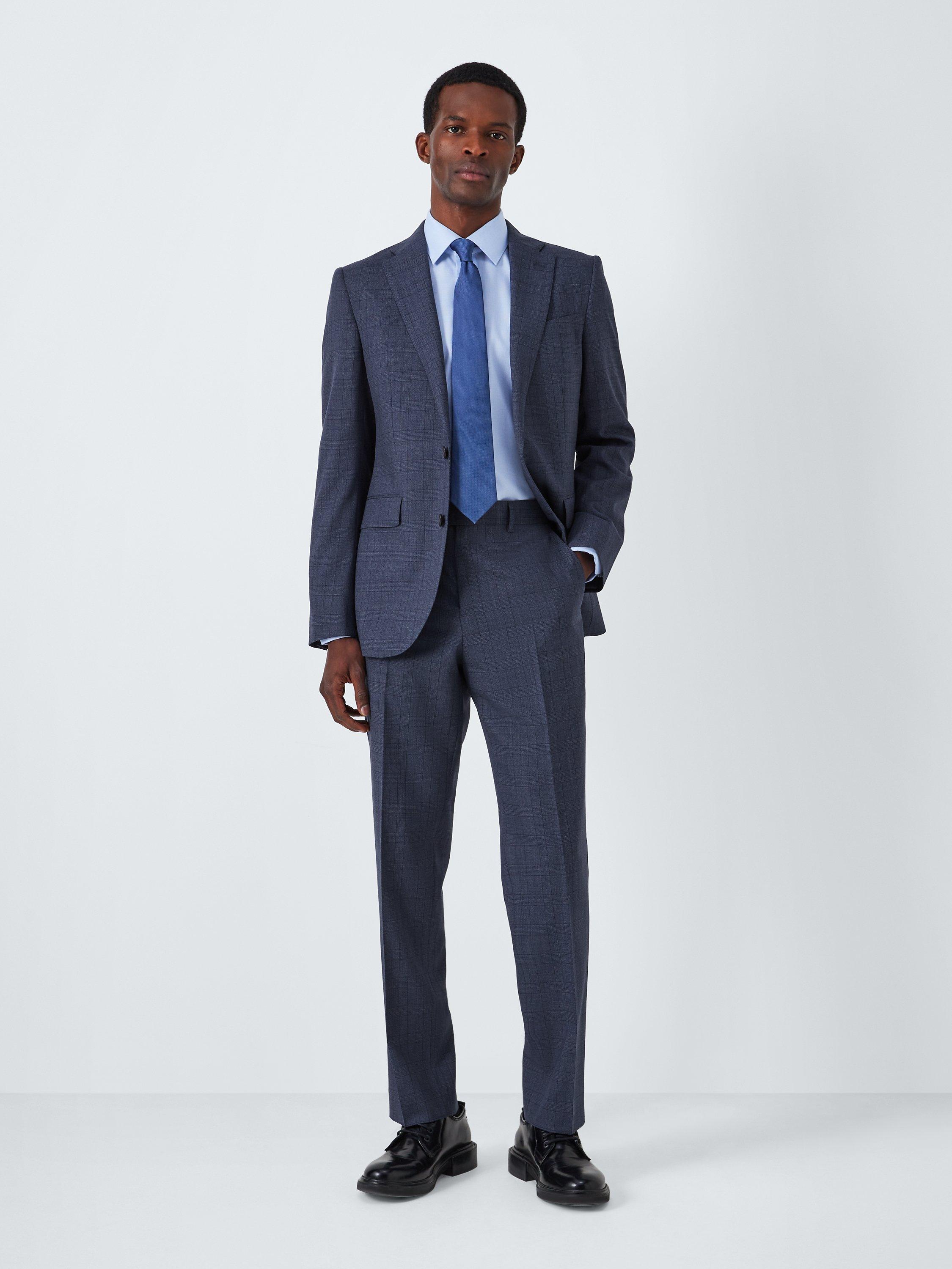 Product image 3 of 8, which shows John Lewis Culford Regular Fit Check Wool Suit Trousers, Navy, 36L
