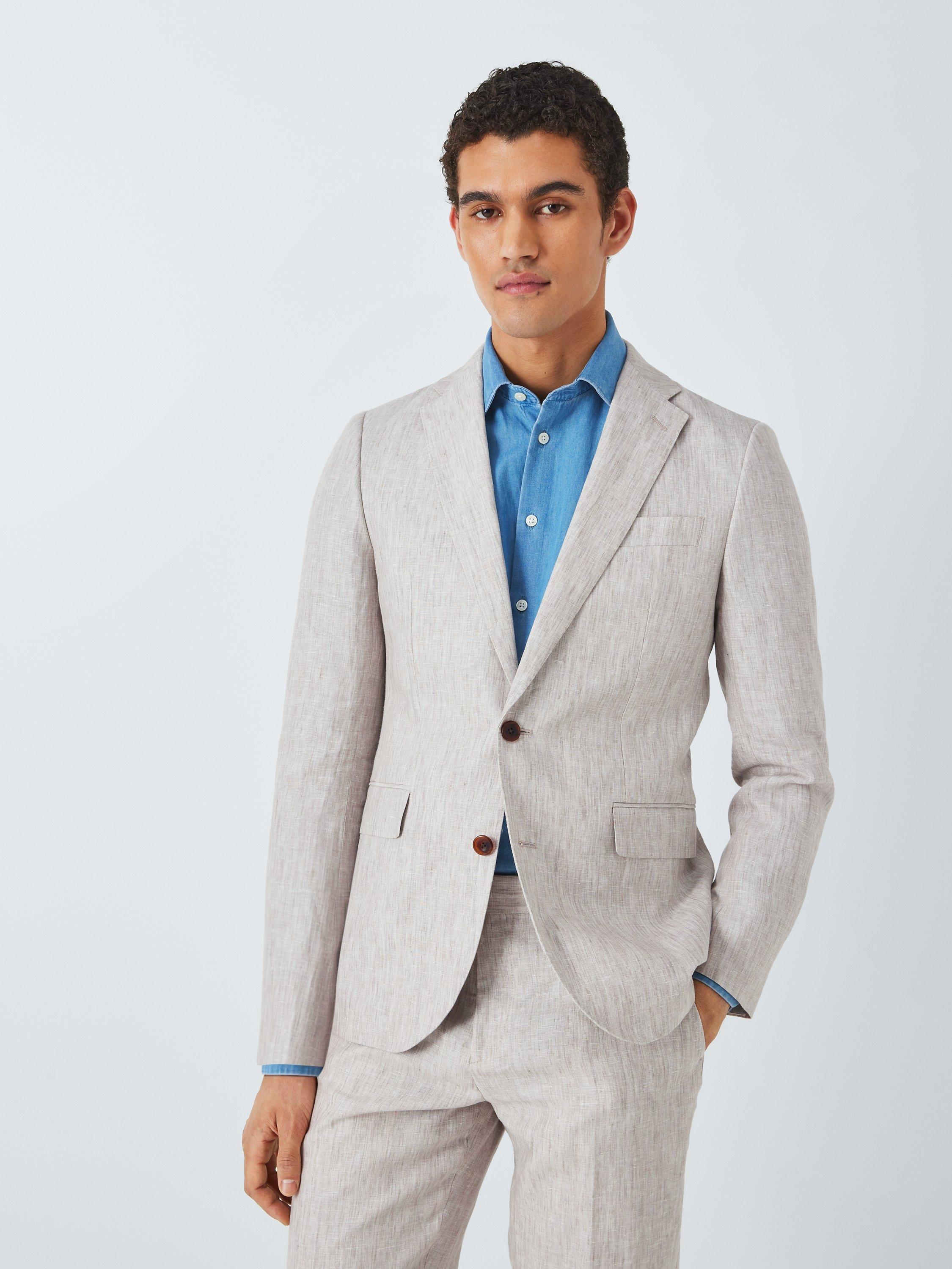 Product image 1 of 8, which shows John Lewis Cambridge Linen Single Breasted Regular Fit Suit Jacket, Stone, 50R
