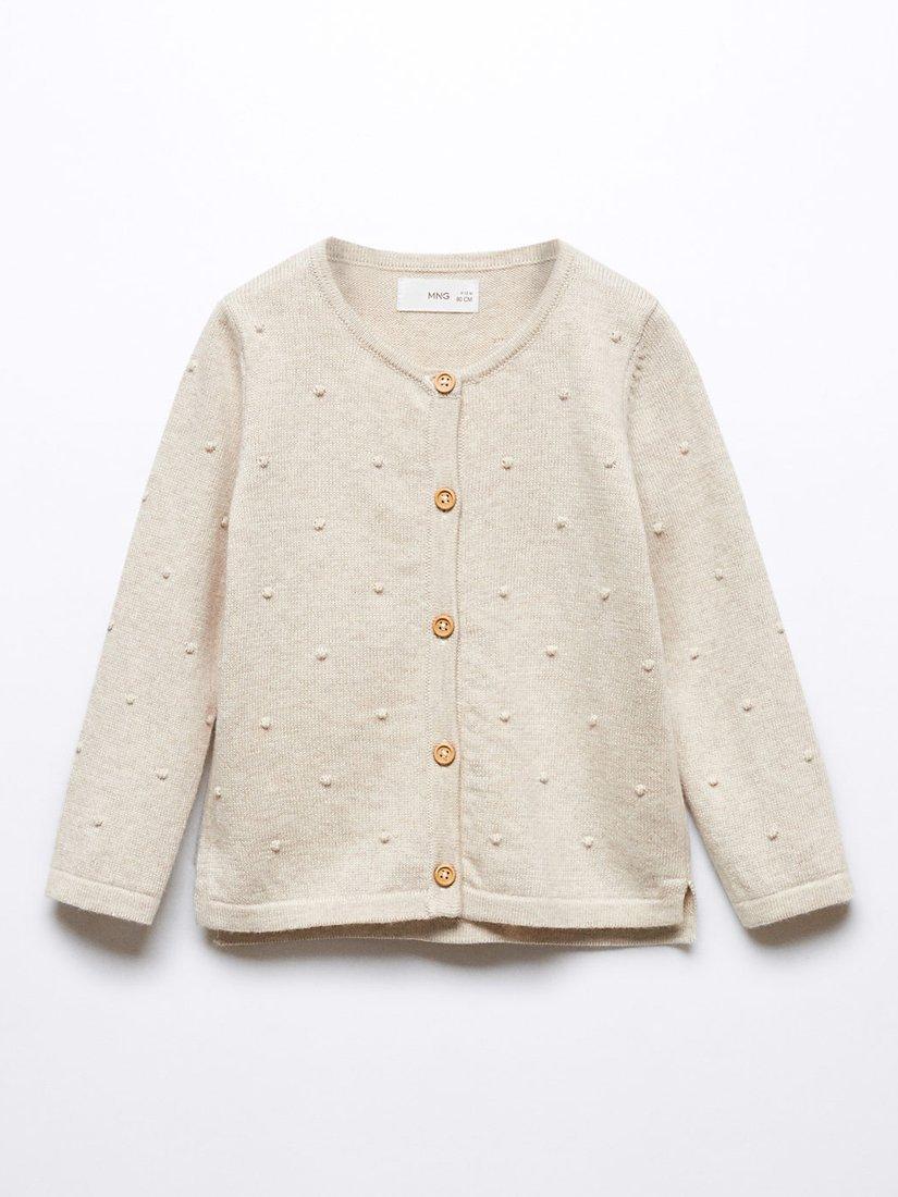 Mango Kids' Nala Cardigan, Lt Pastel Brown, 9-12 months