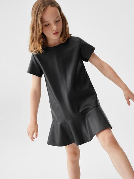 Mango Kids' Pati Faux Leather Dress, Black, Black