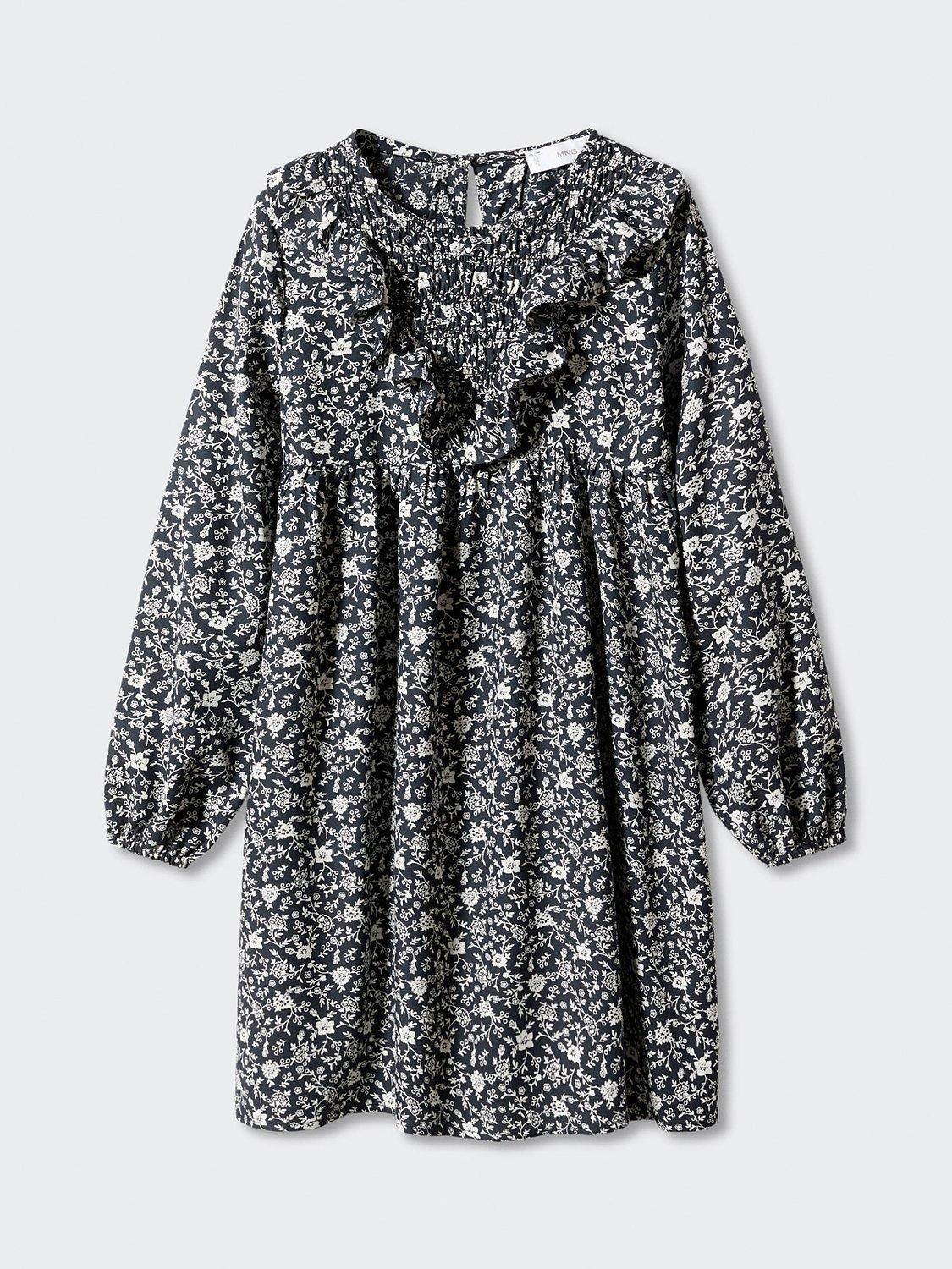 Product image 3 of 6, which shows Mango Kids' Bella Floral Print Ruffle Dress, Black, 9 years