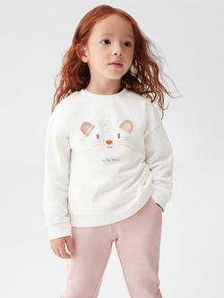 Mango Kids' Cat Print Long Sleeve Jumper, White/Multi, White/Multi