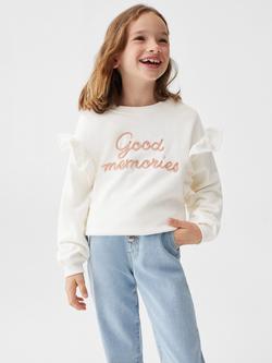 Mango Kids' Memories Frill Sleeve Jumper, Natural White, Natural White
