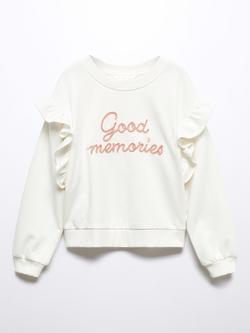 Mango Kids' Memories Frill Sleeve Jumper, Natural White - view 2, Natural White