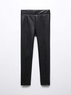 Mango Kids' Rocker Faux Leather Leggings, Black, Black