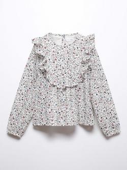 Mango Kids' Louisa Floral Print Blouse, Light Beige, Light Beige