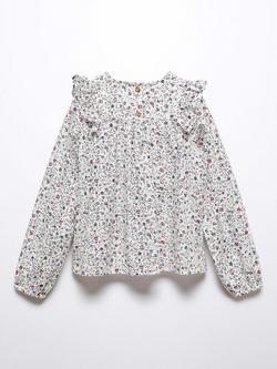 Mango Kids' Louisa Floral Print Blouse, Light Beige - view 2, Light Beige