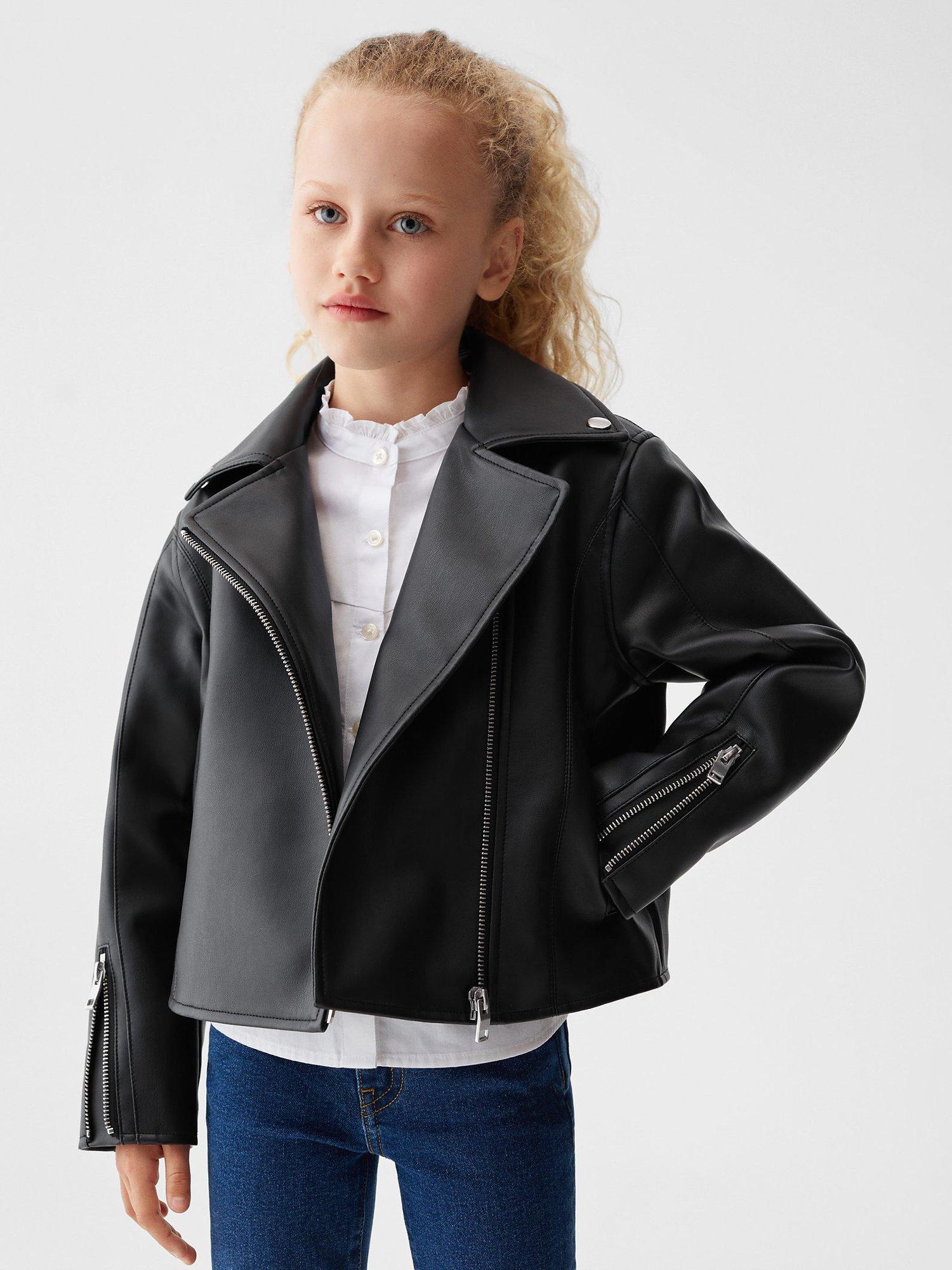 Mango Kids Galia Faux Leather Jacket Black