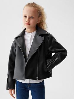 Mango Kids' Galia Faux Leather Jacket, Black, Black