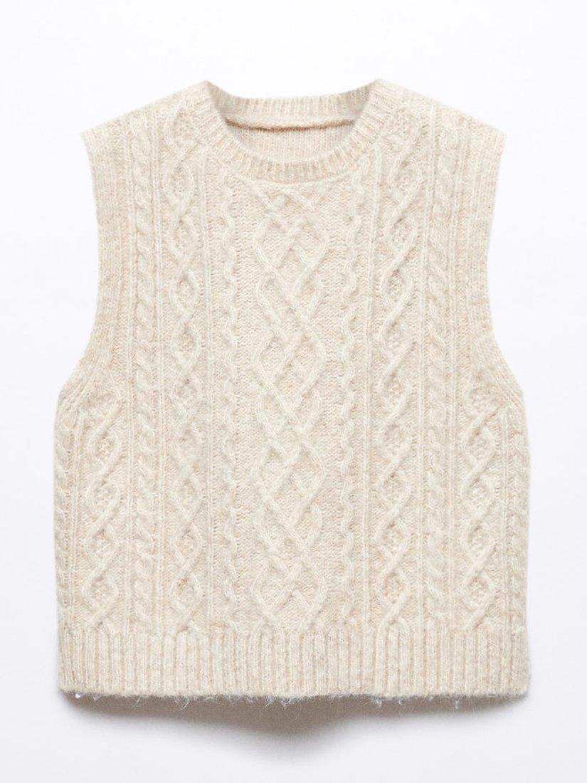 Mango Kids' Ieva Knitted Vest, Light Beige
