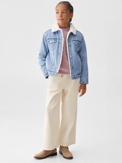 Mango Kids' Lisa Shearling Lined Denim Jacket, Open Blue - view 2, Open Blue