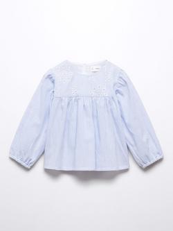 Mango Baby Asia Embroidered Stripe Blouse, Light Pastel Blue, Light Pastel Blue