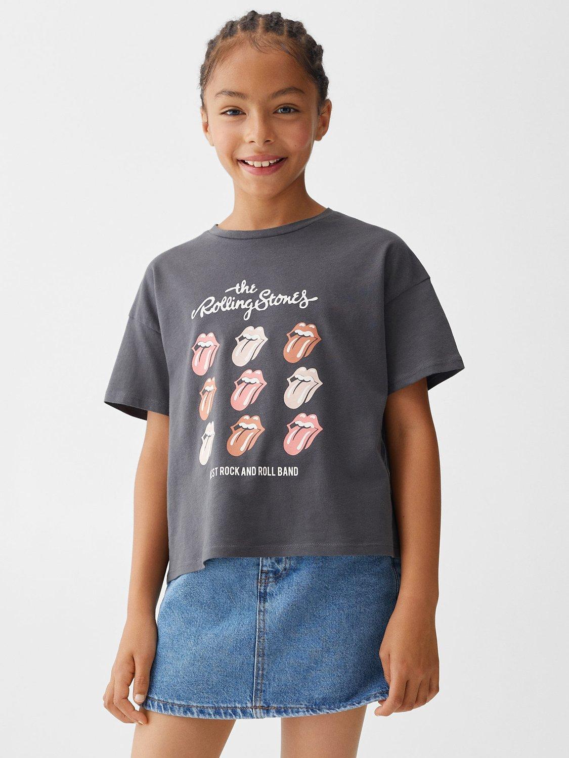 Product image 1 of 3, which shows Mango Kids' The Rolling Stones T-Shirt, Charcoal, 9-10 years