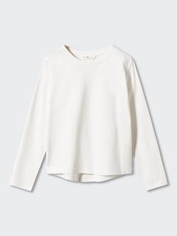 Mango Kids' Basic Cotton Long Sleeve T-Shirt, Natural White, Natural White