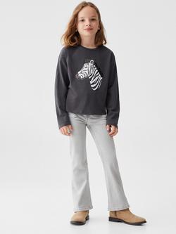 Mango Kids' Sequin Zebra Long Sleeve T-Shirt, Charcoal - view 2, Charcoal
