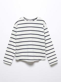 Mango Kids' Striped Long Sleeves T-Shirt, Navy, Navy