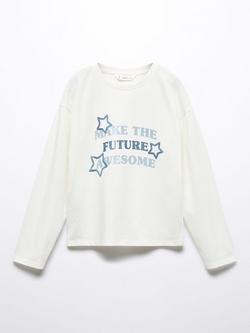 Mango Kids' Awesome Long Sleeve T-Shirt, Natural White, Natural White