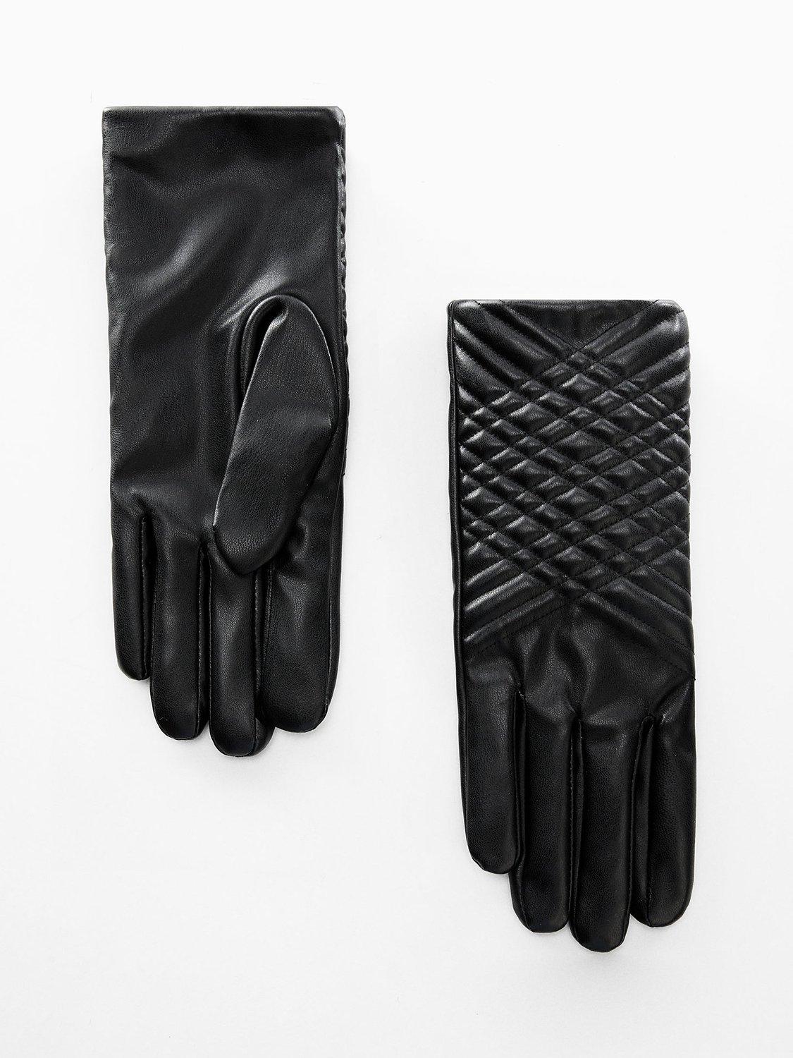 Mango Otta Padded Leather Effect Gloves, Black