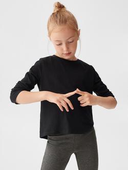 Mango Kids' Basica Cotton Long Sleeve T-Shirt, Black, Black