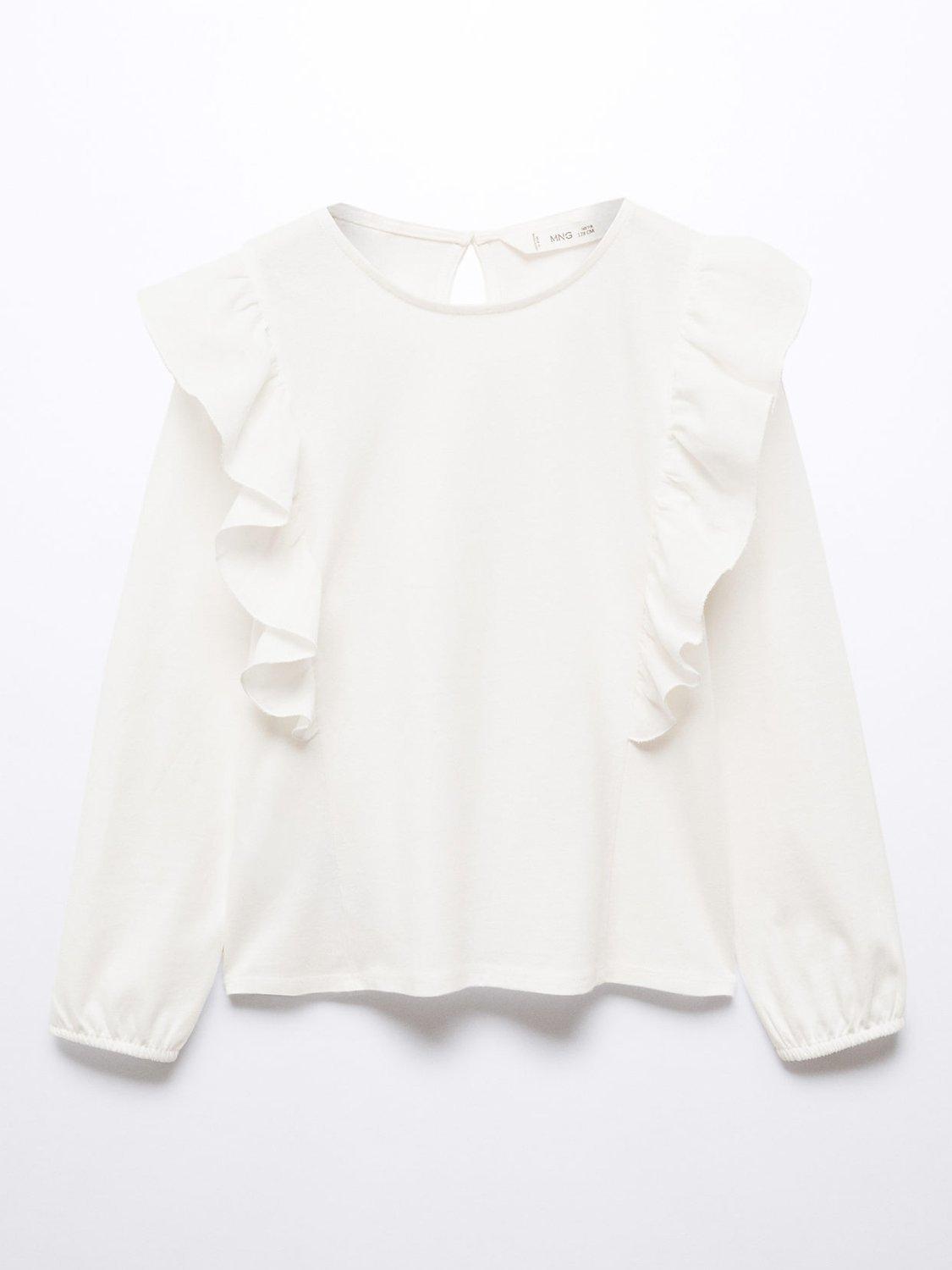 Product image 1 of 3, which shows Mango Kids' Linda Long Sleeve Ruffle T-Shirt, Natural White, 13-14 years