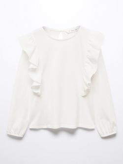 Mango Kids' Linda Long Sleeve Ruffle T-Shirt, Natural White, Natural White