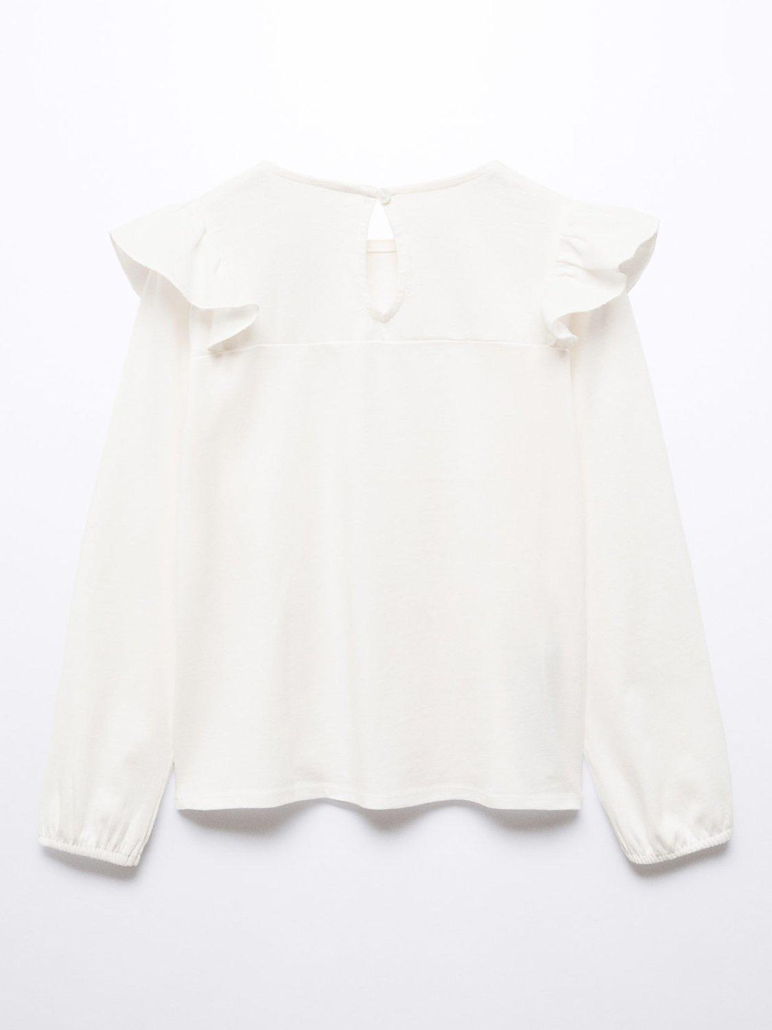 Product image 2 of 3, which shows Mango Kids' Linda Long Sleeve Ruffle T-Shirt, Natural White, 13-14 years