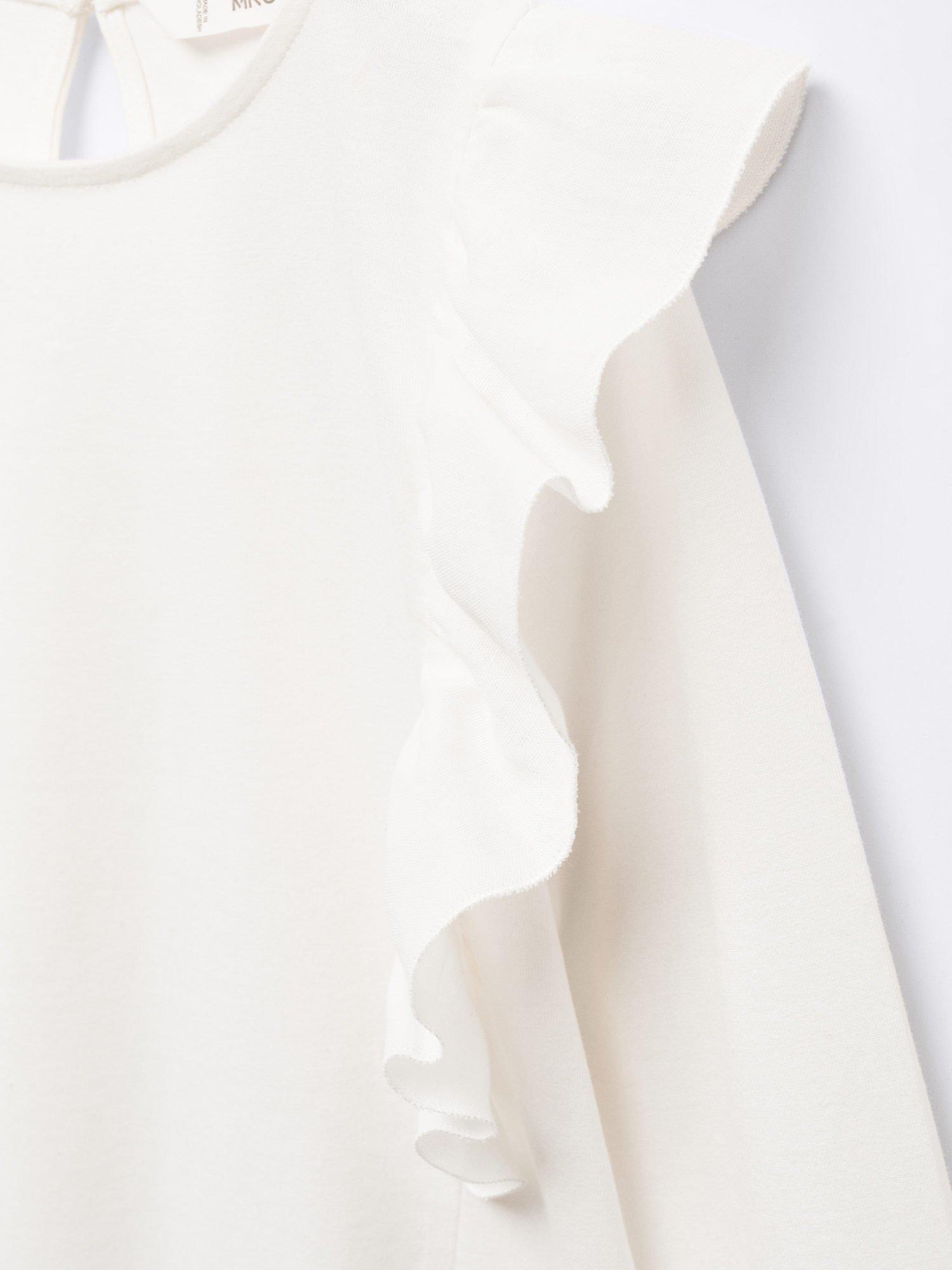 Product image 3 of 3, which shows Mango Kids' Linda Long Sleeve Ruffle T-Shirt, Natural White, 13-14 years