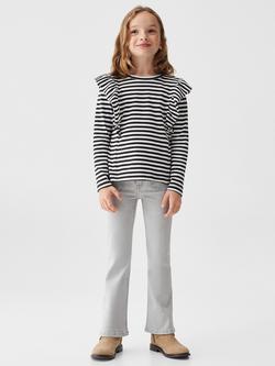 Mango Kids' Bianca Ruffle Detail Stripe T-Shirt, Black - view 2, Black