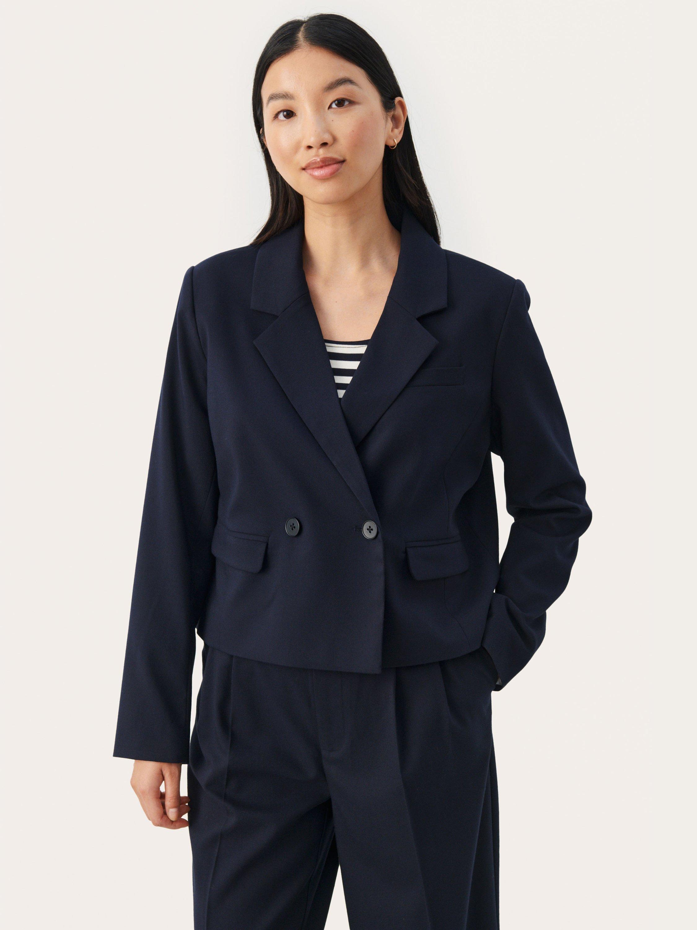 Product image 1 of 6, which shows Part Two Caisha Cropped Blazer, Dark Navy, 10