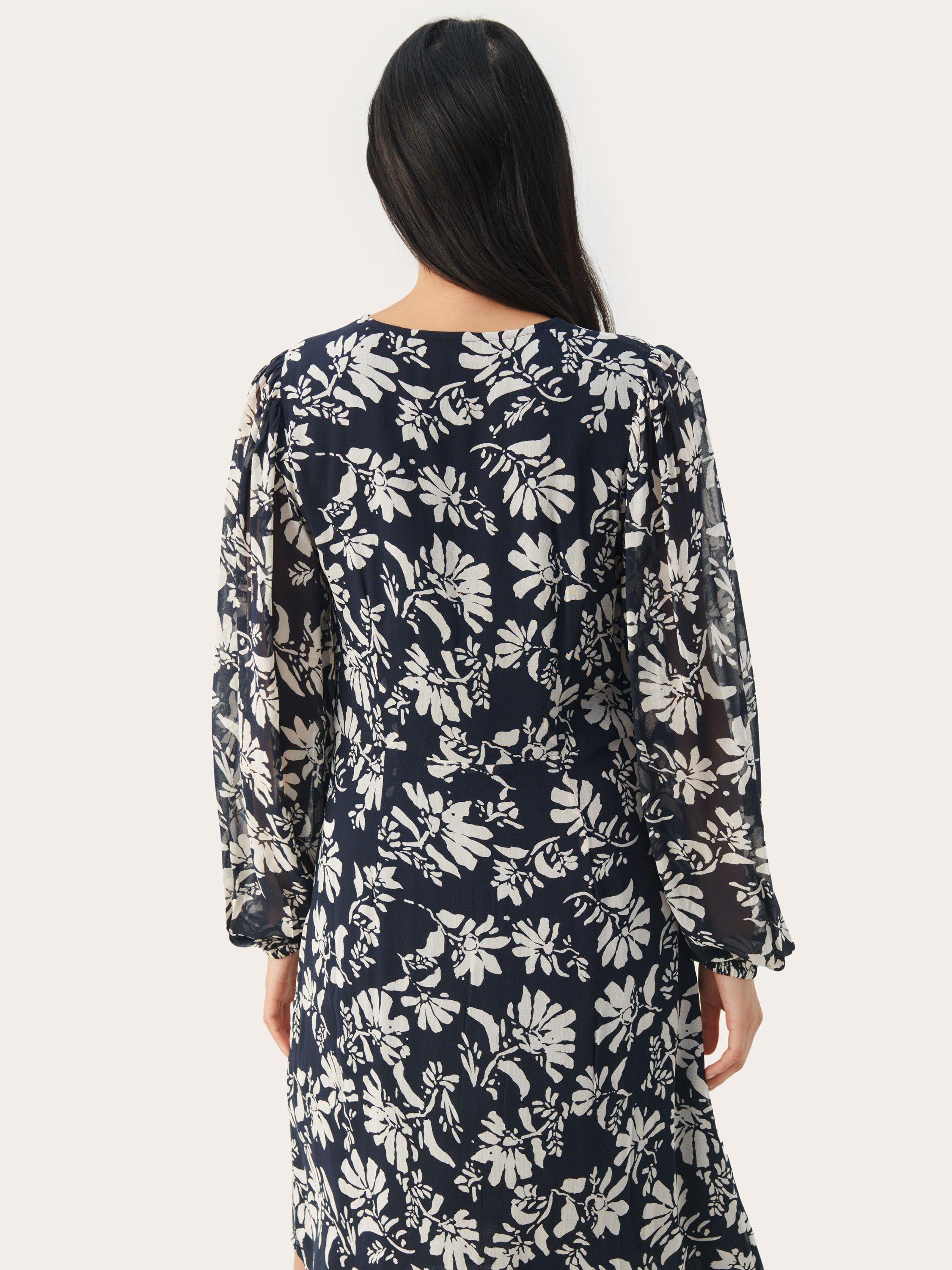 Product image 2 of 6, which shows Part Two Fionia Floral Chiffon Dress, Dark Navy, 10