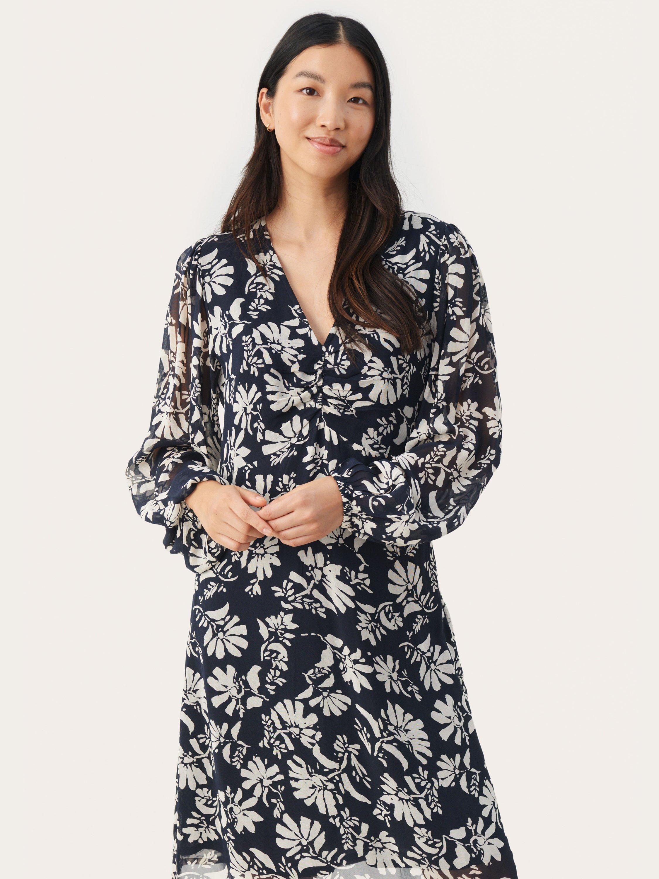 Product image 3 of 6, which shows Part Two Fionia Floral Chiffon Dress, Dark Navy, 10