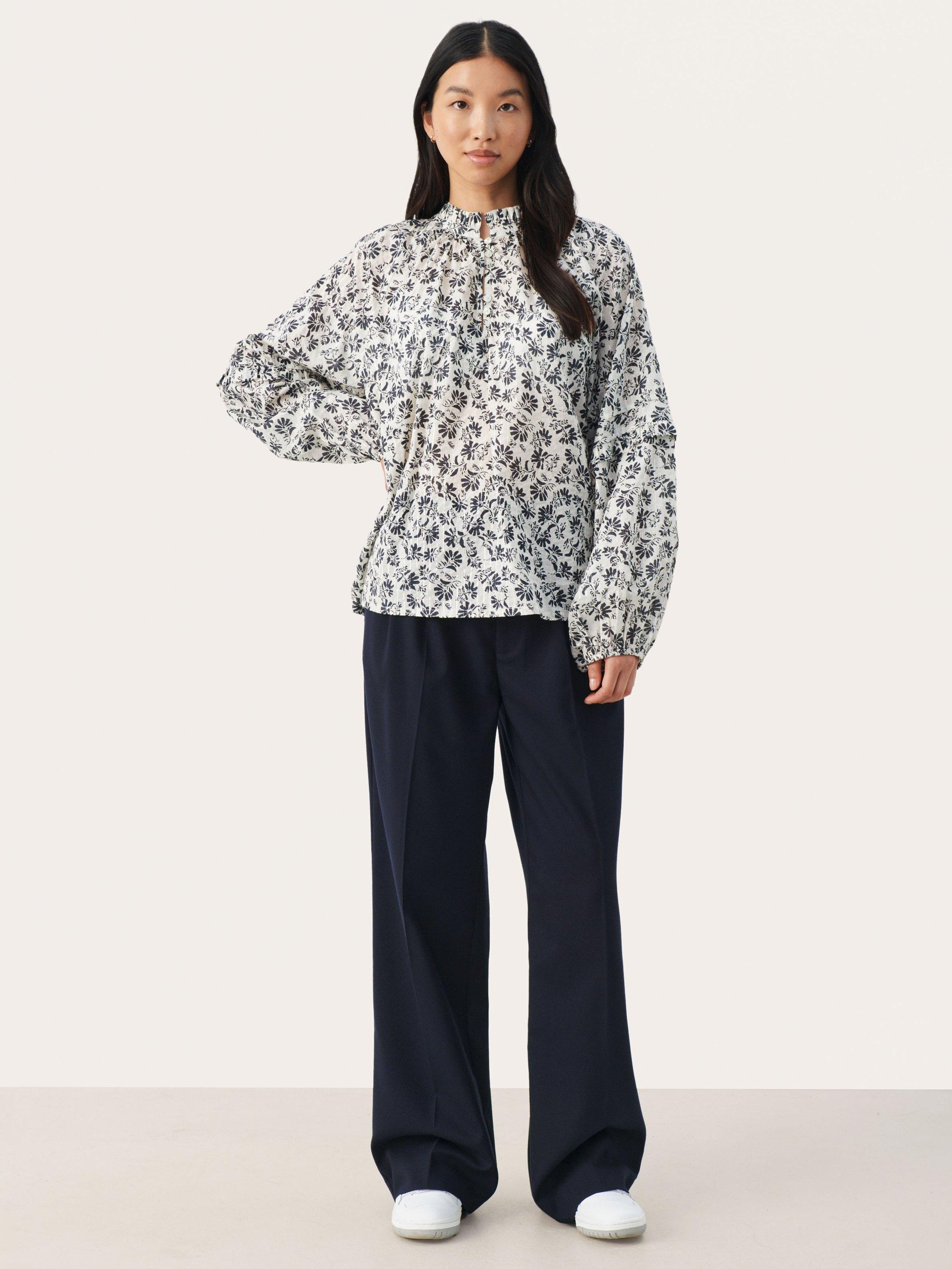Product image 3 of 6, which shows Part Two Florra Organic Cotton Blend Floral Blouse, Dark Navy, 12
