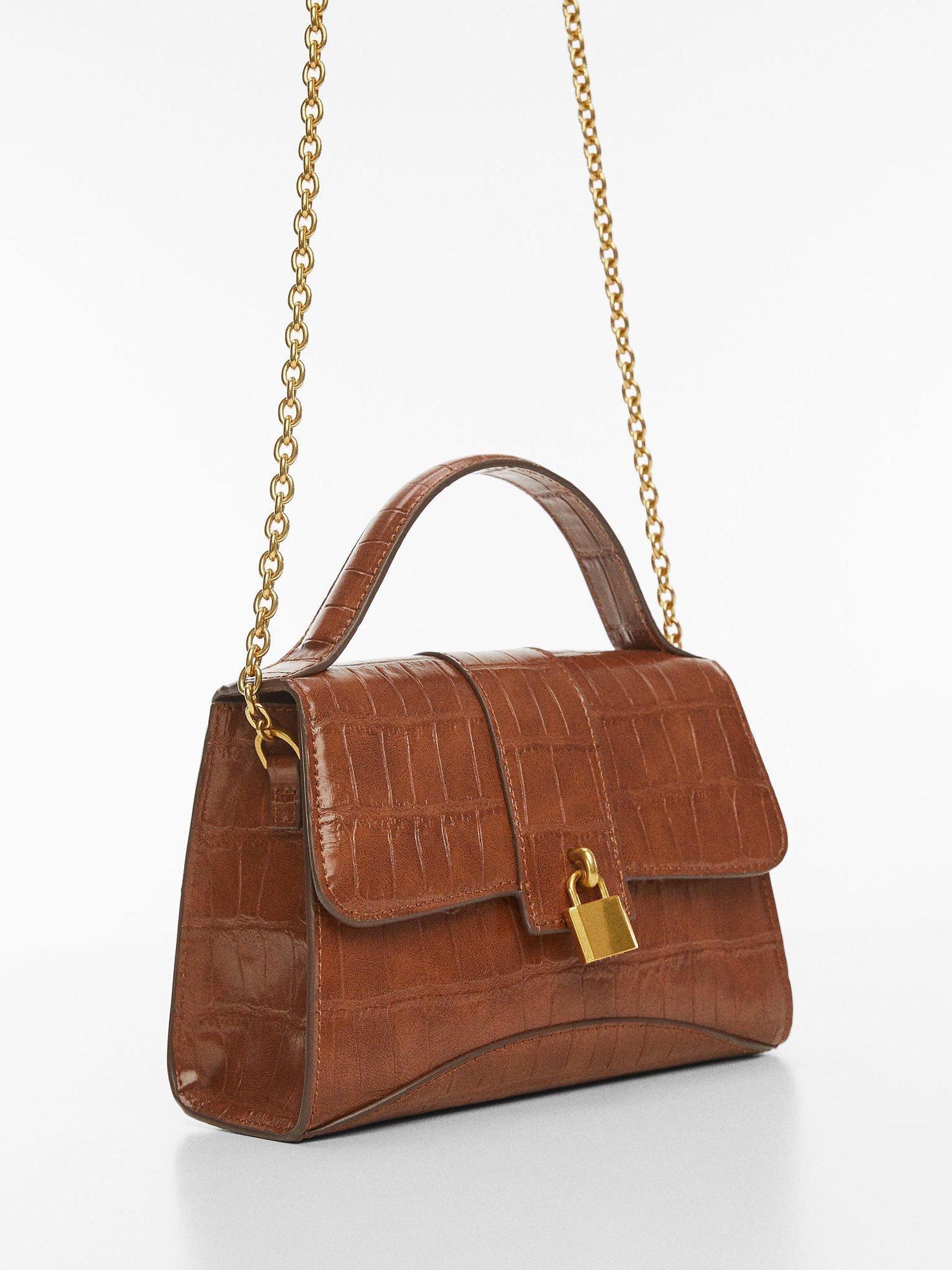 Mango Victoria Envelope Padlock Crocodile Skin Bag, Brown, One Size