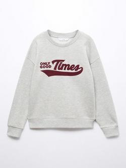 Mango Kids' Good Times Print Sweatshirt, Medium Grey, Medium Grey