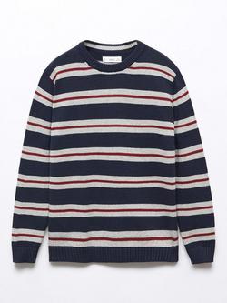 Mango Baby Arnold Stripe Knit Jumper, Navy, Navy